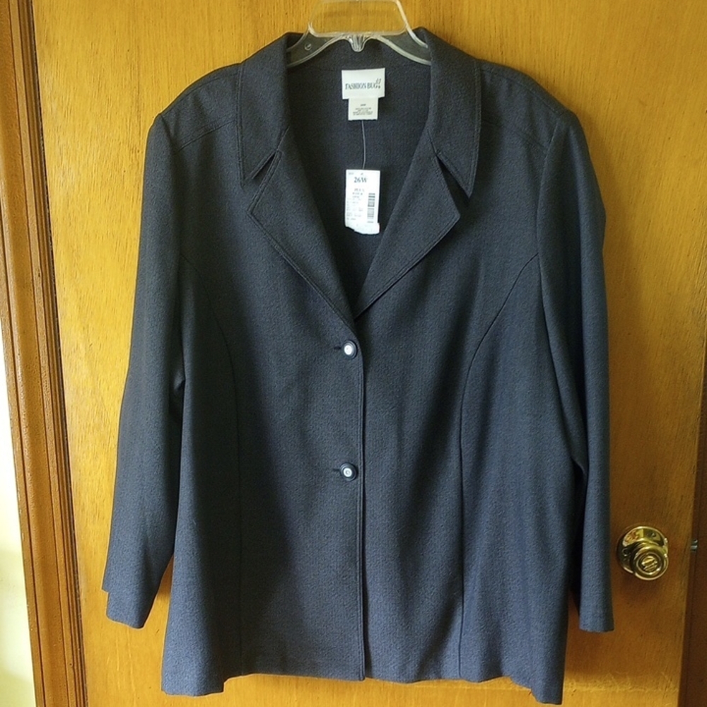 NEW Fashion Bug, Size 26W, Gray Polyester Blazer, Tag, Black & Silver Buttons